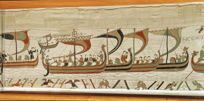 Duke William and the Norman invasion fleet cross the channel, Bayeux Tapestry by Unbekannt Unbekannt